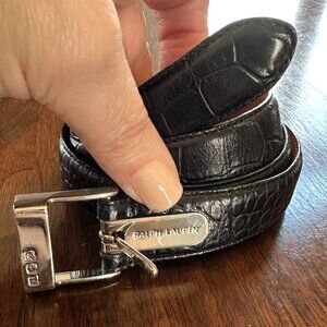 Ralph Lauren Black Croc Reptile Embossed Belt Women's Size Small